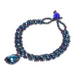 Beaded jewelry set, 'Finesse in Blue' - Beaded Pendant Necklace Earrings and Bracelet Jewelry Set