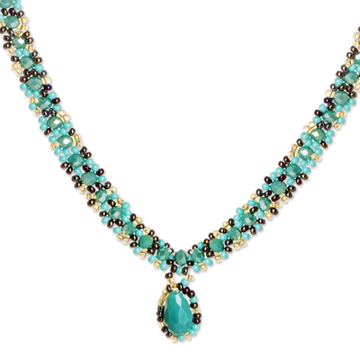 Perlenschmuckset „Finesse in Aqua“ – Schmuckset mit Perlenanhänger, Halskette, Ohrringen und Armband
