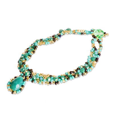 Perlenschmuckset „Finesse in Aqua“ – Schmuckset mit Perlenanhänger, Halskette, Ohrringen und Armband