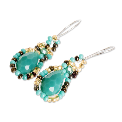 Beaded jewellery set, 'Finesse in Aqua' - Beaded Pendant Necklace Earrings and Bracelet jewellery Set
