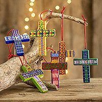 Adornos de cerámica, 'Cruces de Navidad' (juego de 6) - 6 Adornos de Navidad con cruz cristiana de cerámica hechos a mano