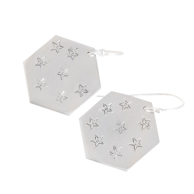 Pendientes colgantes de plata de ley - Aretes colgantes de plata esterlina con tema geométrico y estrella