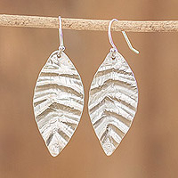 Sterling silver dangle earrings, 'Textured Leaf'