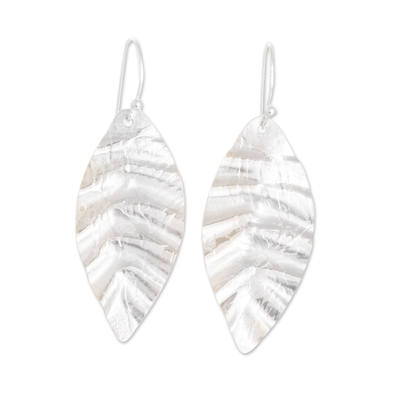 Sterling silver dangle earrings, 'Textured Leaf' - Leaf-shaped Sterling Silver Dangle Earrings from Costa Rica