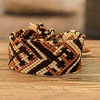 Macrame wristband bracelet, 'Desert Bound' - Brown Black & Beige Friendship Bracelet Braided in Guatemala