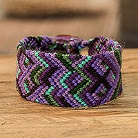 Macrame wristband bracelet, 'Sweet Purple' - Guatemalan Multicolored Unisex Macrame Bracelet