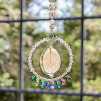 Crystal and glass beaded suncatcher, 'Mystic Peace Ring' - Crystal and Glass Beaded Suncatcher in Cold Shades