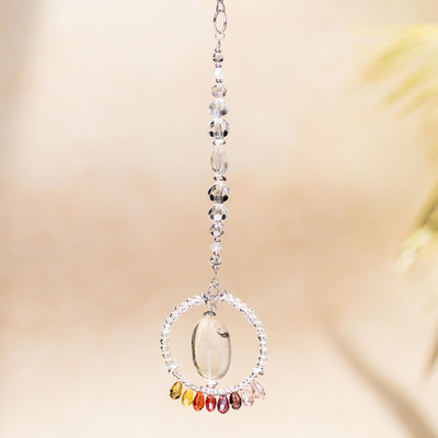 Crystal and glass bead suncatcher, 'Warm Peace Ring' - Crystal and Glass Beaded Suncatcher in Warm Shades