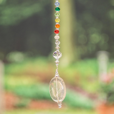 Crystal and glass beaded suncatcher, 'Rainbow Whispers' - Rainbow Crystal and Glass Beaded Suncatcher from Guatemala