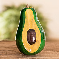 Wood sculpture, 'Pseudo Avocado' - Hand Carved Painted Wood Aguacate Sculpture from Guatemala