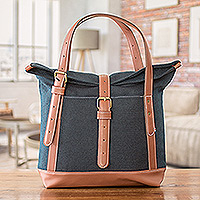 Leather-accented shoulder bag, 'Fancy Miss in Blue' - Leather-Accented Shoulder Bag in Blue