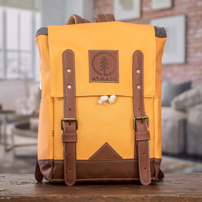 Leather-accented backpack, Practical Saffron