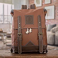 Leather-accented backpack, 'Practical Brown' - Brown Leather-Accented Backpack Made in Costa Rica