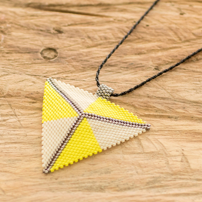 Beaded pendant necklace, 'Enchanting Pyramid' - Pyramidal Glass Beaded Pendant Necklace from Guatemala