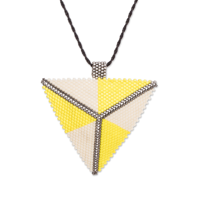 Beaded pendant necklace, 'Enchanting Pyramid' - Pyramidal Glass Beaded Pendant Necklace from Guatemala