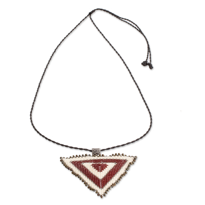 Red Pyramidal Glass Beaded Pendant Necklace from Guatemala