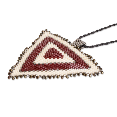 Beaded pendant necklace, 'Red Pyramid' - Red Pyramidal Glass Beaded Pendant Necklace from Guatemala