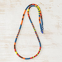 Beaded necklace, 'Strokes of Color' - Long Necklace Handmade with Glass Beads in Guatemala