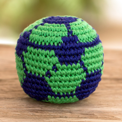 Hacky-Sack aus Baumwolle - Handgefertigter Baumwoll-Hacky-Sack aus Guatemala in Grün und Blau