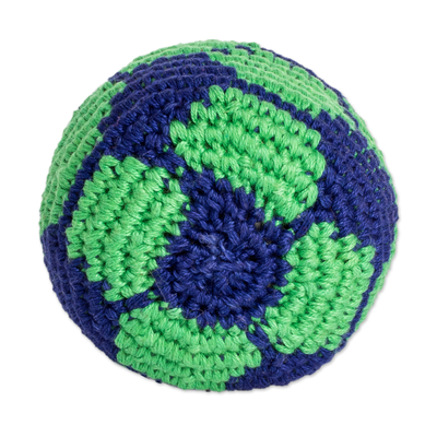 Hacky-Sack aus Baumwolle - Handgefertigter Baumwoll-Hacky-Sack aus Guatemala in Grün und Blau