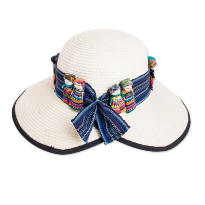 Banda de sombrero de algodón - Banda para sombrero cosida a mano de Guatemala con muñecas Worry