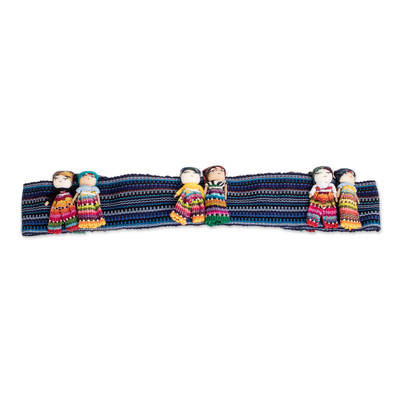 Cotton hat band, 'Problem-Free' - Hand Stitched Hat Band from Guatemala with Worry Dolls