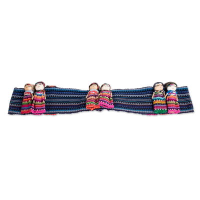 Cotton hat band, 'Trouble-Free' - Artisan Crafted Worry Dolls Hat Band from Guatemala in Blue