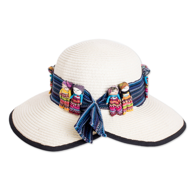Cotton hat band, 'Worry-Free' - Handmade Worry Dolls Ribbon-Type Hat Band from Guatemala