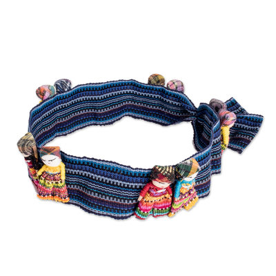 Cotton hat band, 'Worry-Free' - Handmade Worry Dolls Ribbon-Type Hat Band from Guatemala