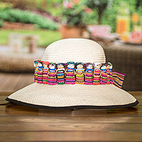 Hutband aus Baumwolle, „Little Companions“ – Handgefertigtes guatemaltekisches Hutband mit mehrfarbigen Sorgenpuppen