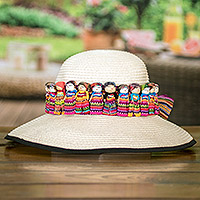 Cotton hat band, 'Little Helpers' - Handmade Ribbon-Style Hat Band with Guatemalan Worry Dolls