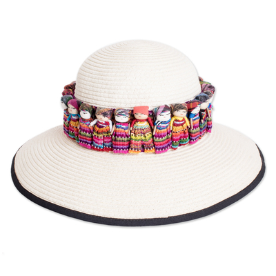 Cotton hat band, 'Little Helpers' - Handmade Ribbon-Style Hat Band with Guatemalan Worry Dolls