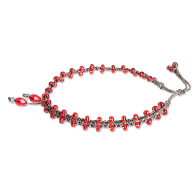 Beaded macrame anklet, 'Passionate Enchantment' - Handmade Red Beaded Macrame Anklet from Guatemala