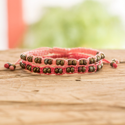 Makramee-Armbänder mit Perlen, (2er-Set) - Set aus 2 handgefertigten Perlenarmbändern von guatemaltekischen Kunsthandwerkern