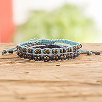 Beaded macrame bracelets, 'Charming Sea' (set of 2) - Set of 2 Handmade Beaded Macrame Bracelets from Guatemala