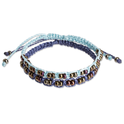Set of 2 Handmade Beaded Macrame Bracelets from Guatemala, 'Charming Sea