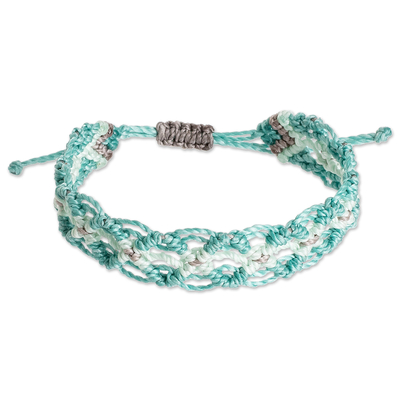 Macrame wristband bracelet, 'Turquoise Diamonds' - Macrame Wristband Bracelet Hand Crafted in Guatemala