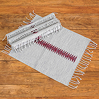 Cotton placemats, 'Home Bonds' (set of 4) - Set of 4 Handloomed Cotton Placemats with Embroidered Stripe