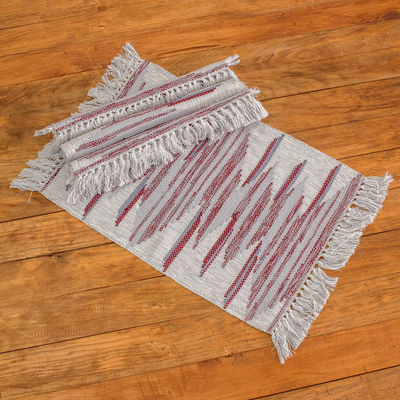 Cotton placemats, 'Warm Memories' (set of 4) - Set of 4 Handloomed Cotton Alabaster Placemats