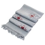 Cotton table runner, 'Grey Offering' - Handloomed Grey Cotton Table Runner with Embroidered Motifs