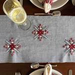 Cotton table runner, 'Grey Offering' - Handloomed Grey Cotton Table Runner with Embroidered Motifs