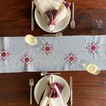 Cotton table runner, 'Grey Offering' - Handloomed Grey Cotton Table Runner with Embroidered Motifs