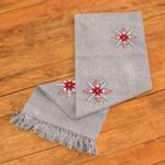 Cotton table runner, 'Grey Offering' - Handloomed Grey Cotton Table Runner with Embroidered Motifs