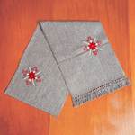 Cotton table runner, 'Grey Offering' - Handloomed Grey Cotton Table Runner with Embroidered Motifs
