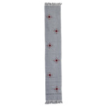 Cotton table runner, 'Grey Offering' - Handloomed Grey Cotton Table Runner with Embroidered Motifs