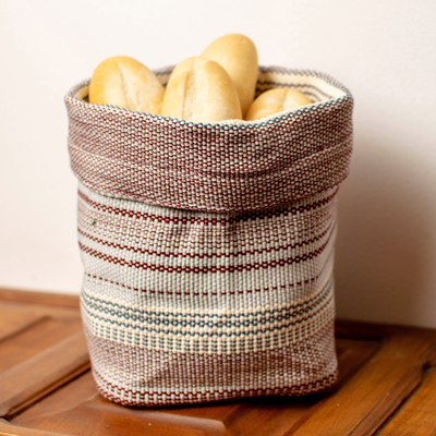 Cotton basket, 'Family Ties' - Handloomed Natural and Recycled Cotton Basket in Alabaster