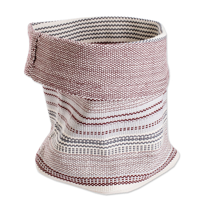 Cotton basket, 'Family Ties' - Handloomed Natural and Recycled Cotton Basket in Alabaster