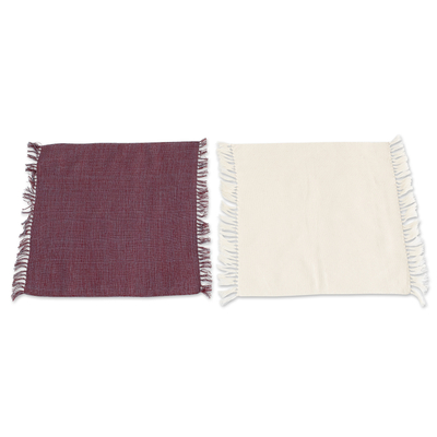 Cotton napkins and rings, 'Traditional Delight' (set of 4) - Set of 4 Handloomed Cotton Napkins and Rings from Guatemala