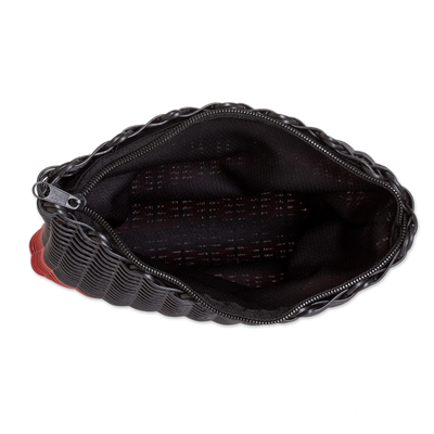 Handwoven toiletry bag, 'Dark Ecosystem' - Handwoven Recycled Vinyl Cord Toiletry Bag in Black