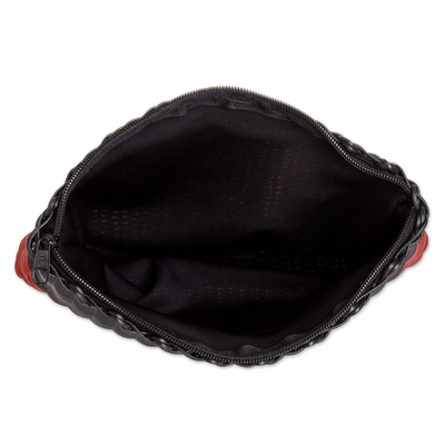Handwoven toiletry bag, 'Coal Tint' - Handwoven Recycled Vinyl Cord Toiletry Bag in Coal Black
